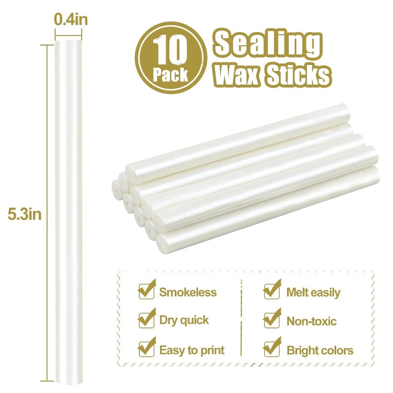 SHOWIN Glue Gun Sealing Wax Sticks for Wax Seal Stamp -Pearl White, Great for Wedding Invitations, Cards Envelopes, Snail Mails, Wine Packages, Christmas Gift Ideas, Pack of 10 - Image 2